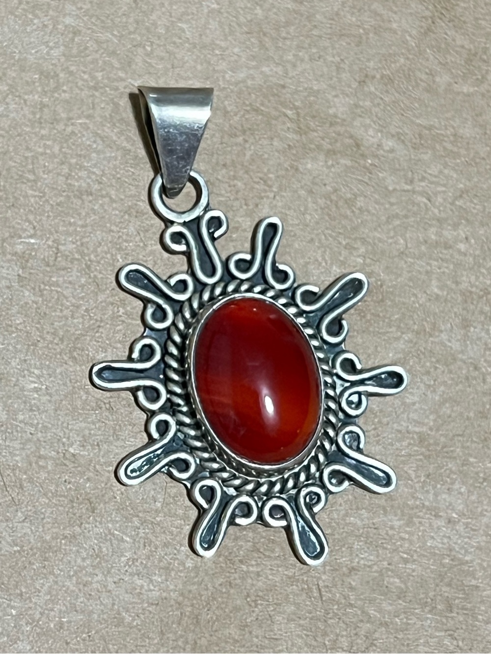 Handcrafted 925 Mexico Sterling Silver Carnelian Pendant